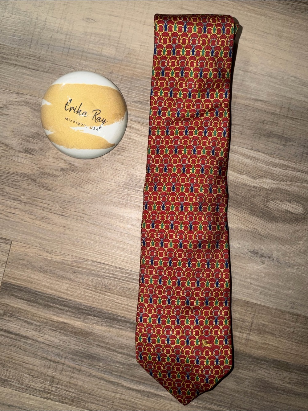Burberry Vintage Red Geometric Pattern Silk Tie- LIKE NEW CONDITION